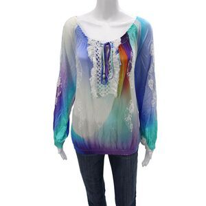 Vanita Rosa Womens Multicolor Jersey Scoop Neck Long Sleeve Blouse Size One